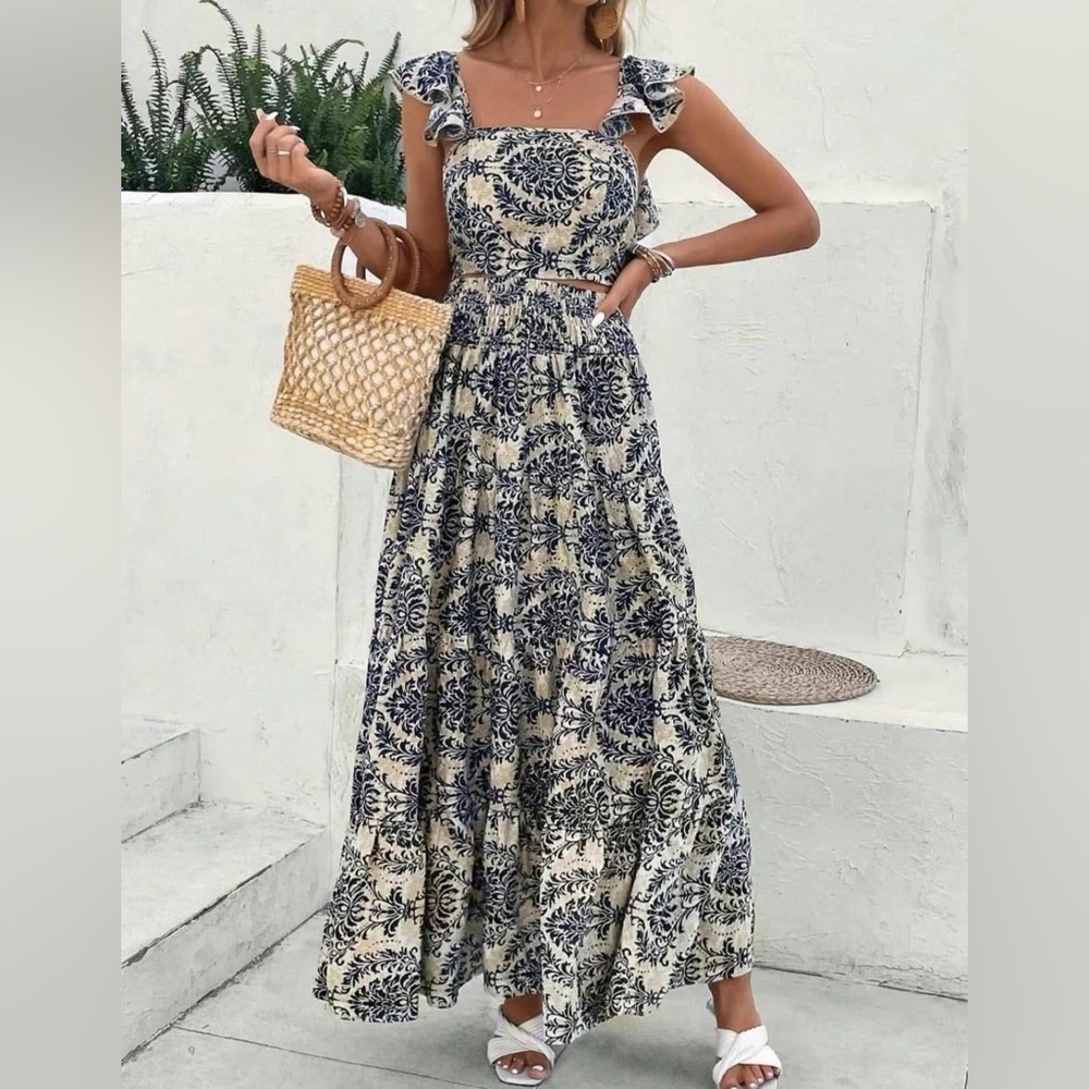 TKO31: Ethnic Pattern Skirt Set in Light Blue